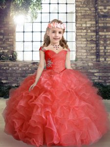 Vintage Red Little Girl Pageant Gowns Party and Wedding Party with Beading Straps Sleeveless Lace Up