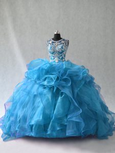 Blue Sleeveless Organza Side Zipper Sweet 16 Dress for Sweet 16 and Quinceanera