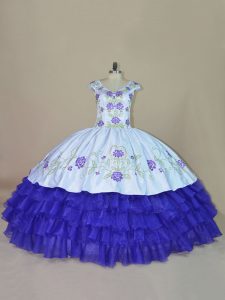 V-neck Sleeveless Satin and Organza 15 Quinceanera Dress Embroidery and Ruffled Layers Lace Up
