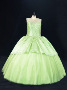Suitable Yellow Green Lace Up 15th Birthday Dress Beading Sleeveless Floor Length