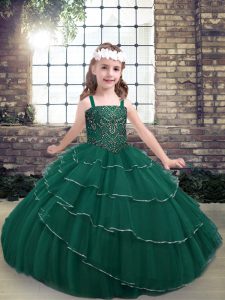 Straps Sleeveless Lace Up Pageant Dress for Teens Peacock Green Lace