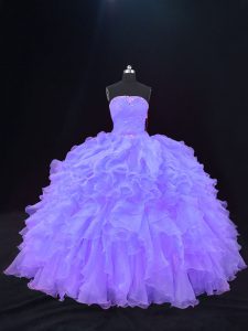 Glorious Purple Sleeveless Beading and Ruffles Floor Length 15 Quinceanera Dress