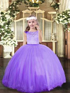 Enchanting Floor Length Lavender Girls Pageant Dresses Scoop Sleeveless Zipper