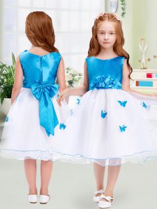 Organza Sleeveless Knee Length Kids Pageant Dress and Appliques and Bowknot