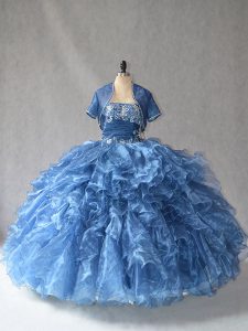Best Selling Blue Sleeveless Organza Side Zipper Quinceanera Dresses for Sweet 16 and Quinceanera