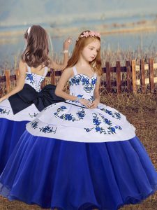 Blue Sleeveless Organza Lace Up Child Pageant Dress for Party and Wedding Party