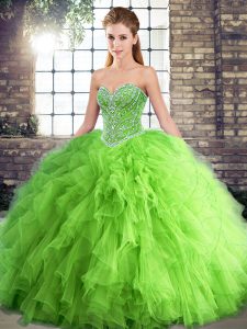 Modern Ball Gowns Tulle Sweetheart Sleeveless Beading and Ruffles Floor Length Lace Up Ball Gown Prom Dress