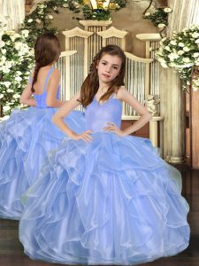 Organza Sleeveless Floor Length Little Girl Pageant Gowns and Ruffles