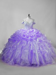Trendy Lavender Quinceanera Gown Straps Sleeveless Brush Train Lace Up