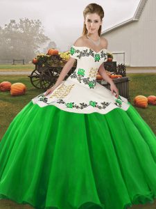 Top Selling Green Ball Gowns Embroidery Sweet 16 Dresses Lace Up Organza Sleeveless Floor Length