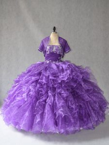 Custom Design Ball Gowns Sweet 16 Dresses Purple Strapless Taffeta Sleeveless Floor Length Lace Up