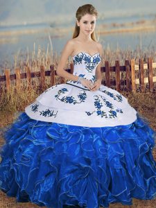 Perfect Floor Length Blue And White Sweet 16 Dress Sweetheart Sleeveless Lace Up