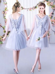 Lace Court Dresses for Sweet 16 Grey Lace Up Sleeveless Mini Length