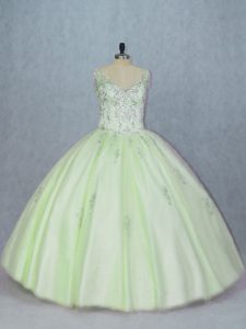 Yellow Green Sleeveless Tulle Lace Up Ball Gown Prom Dress for Sweet 16 and Quinceanera
