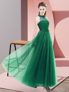 Floor Length Dark Green Damas Dress Tulle Sleeveless Beading and Appliques