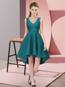 Teal Sleeveless Lace Zipper Quinceanera Court Dresses for Wedding Party