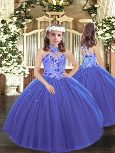 Floor Length Ball Gowns Sleeveless Blue Little Girls Pageant Dress Lace Up