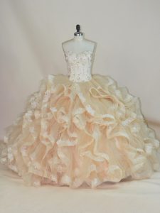 Luxury Champagne Sweet 16 Dresses Sweet 16 and Quinceanera with Beading and Ruffles Sweetheart Sleeveless Lace Up