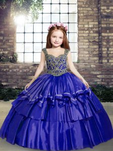 Great Lace Up Pageant Dress for Teens Blue for Party and Sweet 16 and Wedding Party with Beading