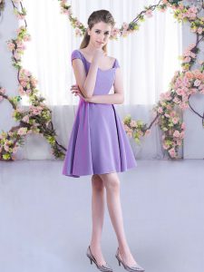 Lavender Chiffon Zipper Quinceanera Dama Dress Cap Sleeves Mini Length Ruching