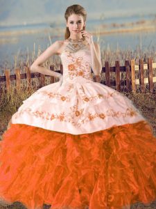 Graceful Ball Gowns Sleeveless Orange and Rust Red Quince Ball Gowns Court Train Lace Up