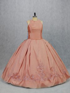 Luxurious Embroidery 15 Quinceanera Dress Peach Zipper Sleeveless Floor Length