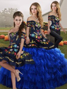 Deluxe Sleeveless Embroidery and Ruffled Layers Lace Up 15 Quinceanera Dress