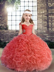 Deluxe Red Kids Pageant Dress For with Beading and Ruching Straps Sleeveless Lace Up