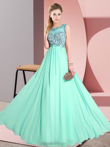Exquisite Chiffon Sleeveless Floor Length Dama Dress and Beading and Appliques
