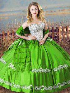 Floor Length Lace Up Vestidos de Quinceanera Green for Sweet 16 and Quinceanera with Beading and Embroidery