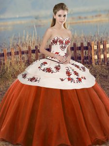 Ball Gowns 15th Birthday Dress Rust Red Sweetheart Tulle Sleeveless Floor Length Lace Up
