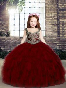 Admirable Red Sleeveless Beading and Ruffles Floor Length Pageant Dresses