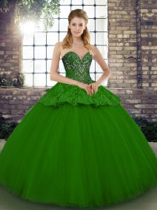 Green Sleeveless Beading and Appliques Floor Length Quinceanera Gowns