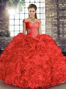 Most Popular Coral Red Sleeveless Beading and Ruffles Floor Length Quinceanera Dresses