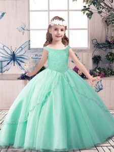 Sleeveless Lace Up Floor Length Beading Pageant Gowns For Girls