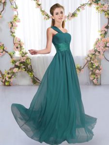 Peacock Green Sleeveless Chiffon Lace Up Quinceanera Court of Honor Dress for Wedding Party