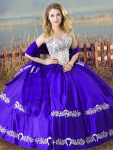 Classical Floor Length Lace Up 15th Birthday Dress Blue for Sweet 16 and Quinceanera with Beading and Embroidery