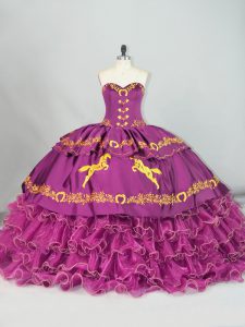 Gorgeous Purple Sweet 16 Dresses Sweetheart Sleeveless Brush Train Lace Up