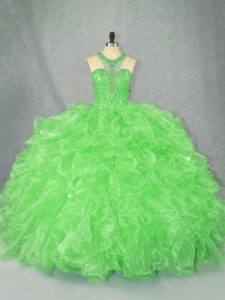 Ball Gowns Sweet 16 Quinceanera Dress Scoop Organza Sleeveless Floor Length Zipper