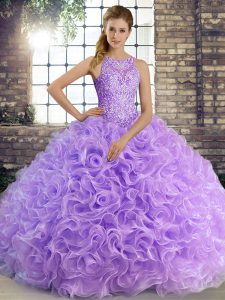 Elegant Lavender Sleeveless Beading Floor Length Ball Gown Prom Dress