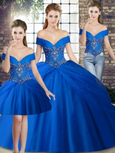 Royal Blue 15 Quinceanera Dress Off The Shoulder Sleeveless Brush Train Lace Up