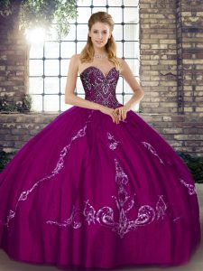 Latest Fuchsia Sweetheart Neckline Beading and Embroidery Sweet 16 Quinceanera Dress Sleeveless Lace Up
