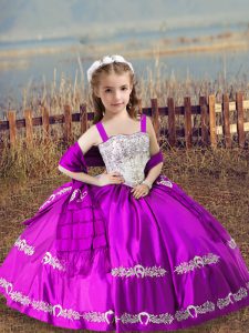 Classical Fuchsia Lace Up Kids Pageant Dress Beading and Embroidery Sleeveless Floor Length