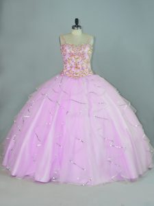 Straps Sleeveless Quinceanera Dresses Floor Length Ruffles Lilac Tulle