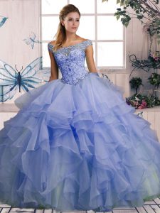Exceptional Ball Gowns Vestidos de Quinceanera Lavender Off The Shoulder Organza Sleeveless Floor Length Lace Up