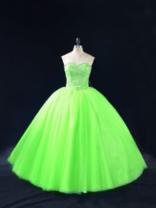Top Selling Tulle Lace Up Sweetheart Sleeveless Floor Length Quinceanera Dresses Beading