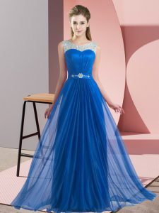 Beading Vestidos de Damas Blue Lace Up Sleeveless Floor Length