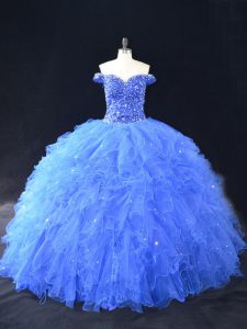 Sweet Floor Length Ball Gowns Sleeveless Blue Vestidos de Quinceanera Lace Up