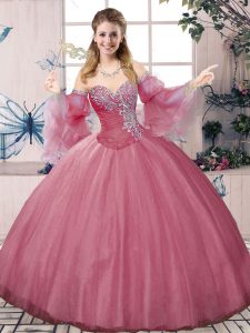 High End Sweetheart Sleeveless Lace Up Ball Gown Prom Dress Pink Tulle