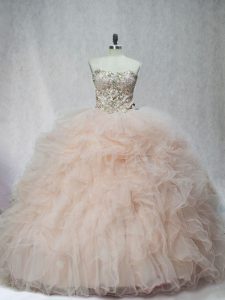 Sweetheart Sleeveless Quinceanera Dress Beading and Ruffles Champagne Tulle